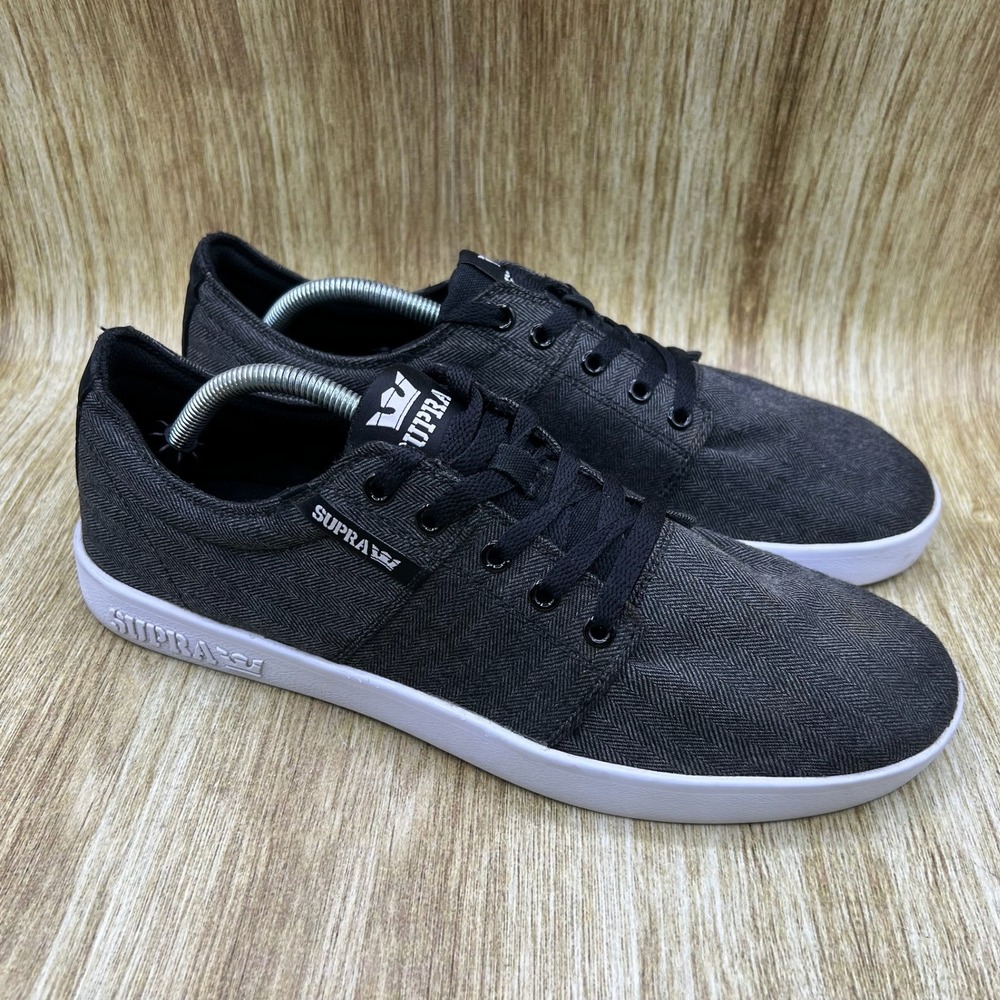 Supra Stacks II Sneakers Men's Size 12 Black Grey Herringbone Low Skate Shoes